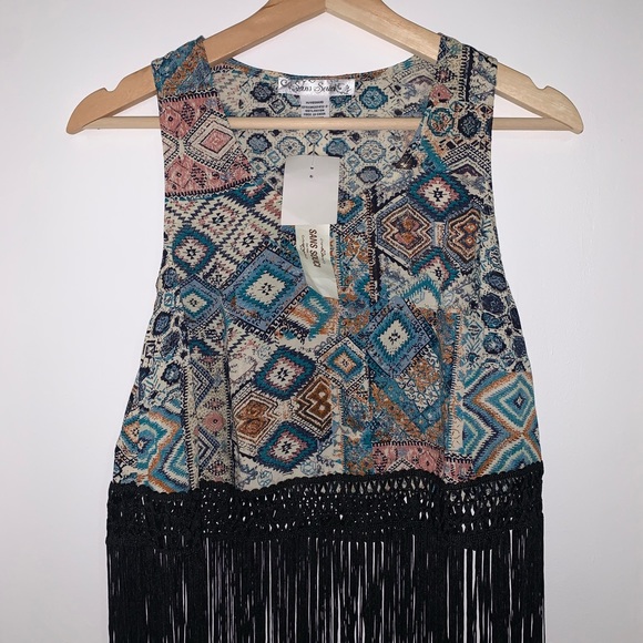 Sans Souci Multi Colour Fringe Sleeveless Top - Picture 1 of 2